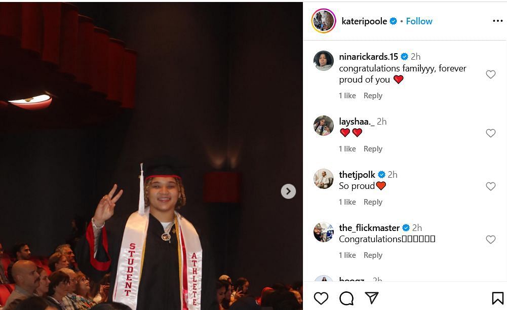 Nina Rickards reacts to Kateri Poole's post on IG. Image via @kateripoole